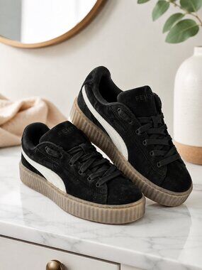 PUMA x FENTY Creeper Phatty Black Suede Platform Sneakers Women’s 8